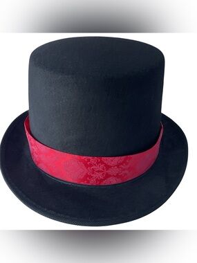 Black Felt Top Hat w/ Red Satin Band Cosplay Steampunk Masquerade Costume Party